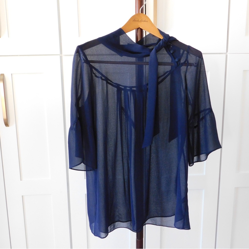 Forever 21 Deep Blue Sheer Blouse with Neck Tie